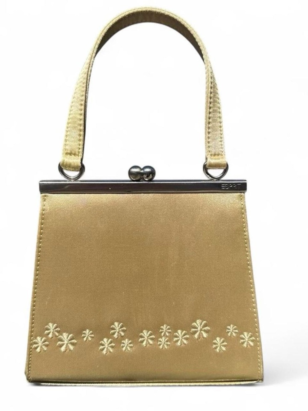 Vintage Y2K ESPRIT Champagne Gold Satin Floral Embroidered Mini Purse